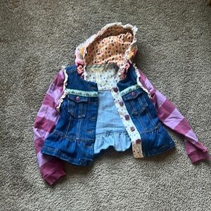 Matilda Jane Kids Denim Jacket with Pink Striped Sleeves